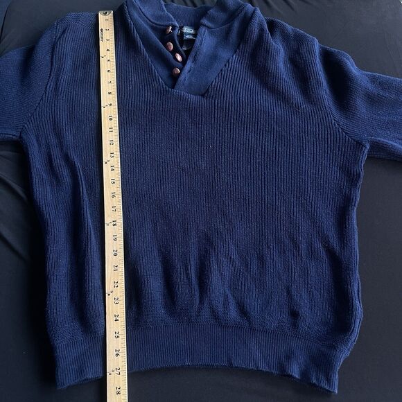 Lands End Sweater Men Large Blue Textured Button Up Grandpacore Vintage Nautical - Picture 10 of 10